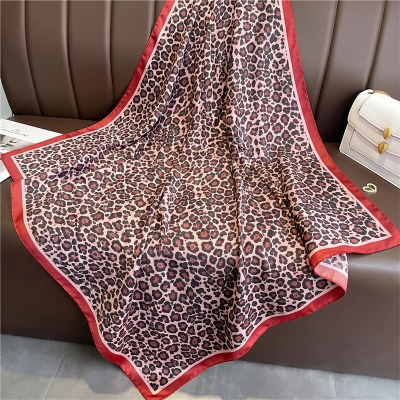 

Leopard Print Neckerchief Hijab Scarf For Women Silk Satin 90cm Headband Hair Scarves Female Square Shawls Ladies Head Bandana