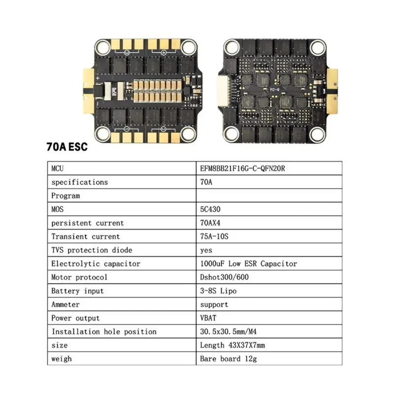 BaMasH743 Flight Stack H743 Flight Control 4in1 70A/80A ESC 3-8S Lipo Dual ICM42688 Gyro 7 UART For RC FPV Racing Drone 70A