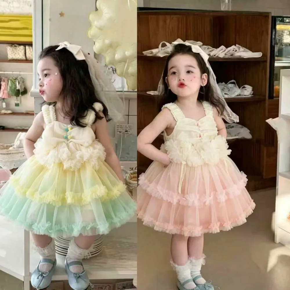 Children's clothing Girls' skirt Fluffy mesh color matching bright dress Princess dress 2026 summer new for 90-130cm