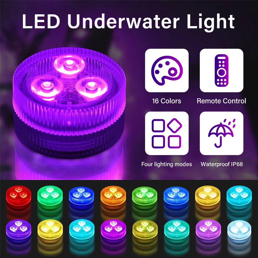 

3LED подводный светильник RGB погружной ночник с дистанционным управлением садовый светильник для бассейна для свадебной вечеринки ваза аквариум