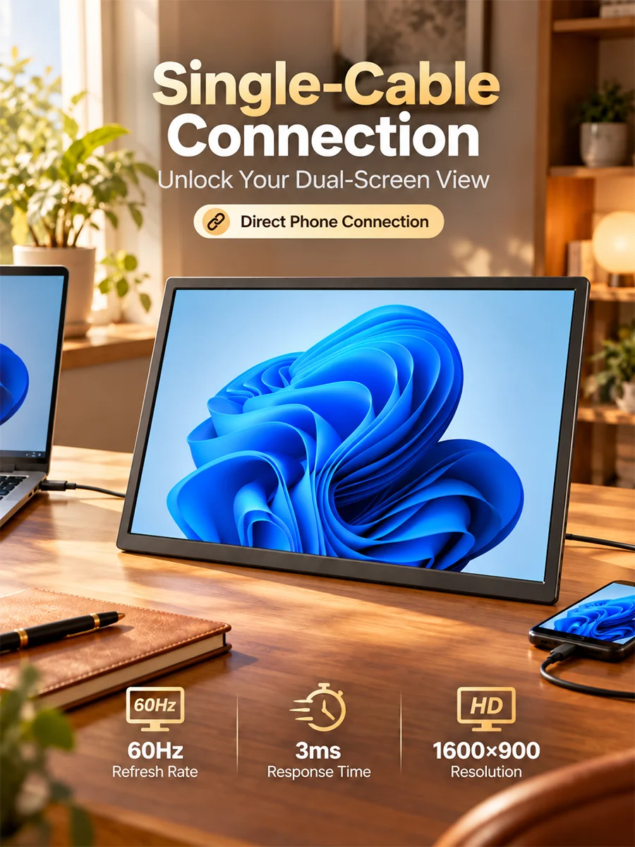MUCAI N170 Portable Monitor 17.3 Inch 75Hz Resolution 1920*1080 TN Panel 250cd/㎡ Brightness 3ms Response Portable Display