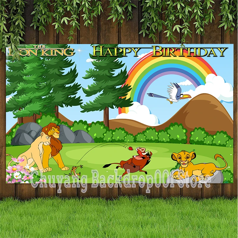 디즈니 라이온 킹 사용자 정의 배경 숲 심바 아이 생일 파티 사진 배경 일몰 베이비 샤워 배너 포스터 만화