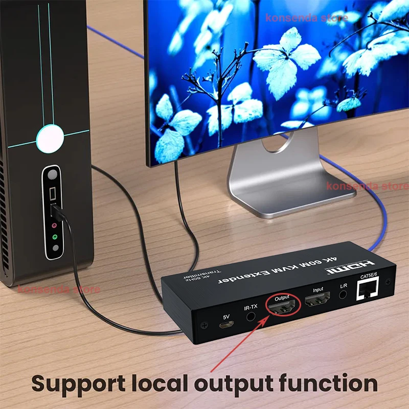 4K 60Hz HDMI KVM Extender 60M over Rj45 Cat6 Cable HDMI USB Extender Video Transmitte Receiver Kit Support Mouse Keyboard PC NVR