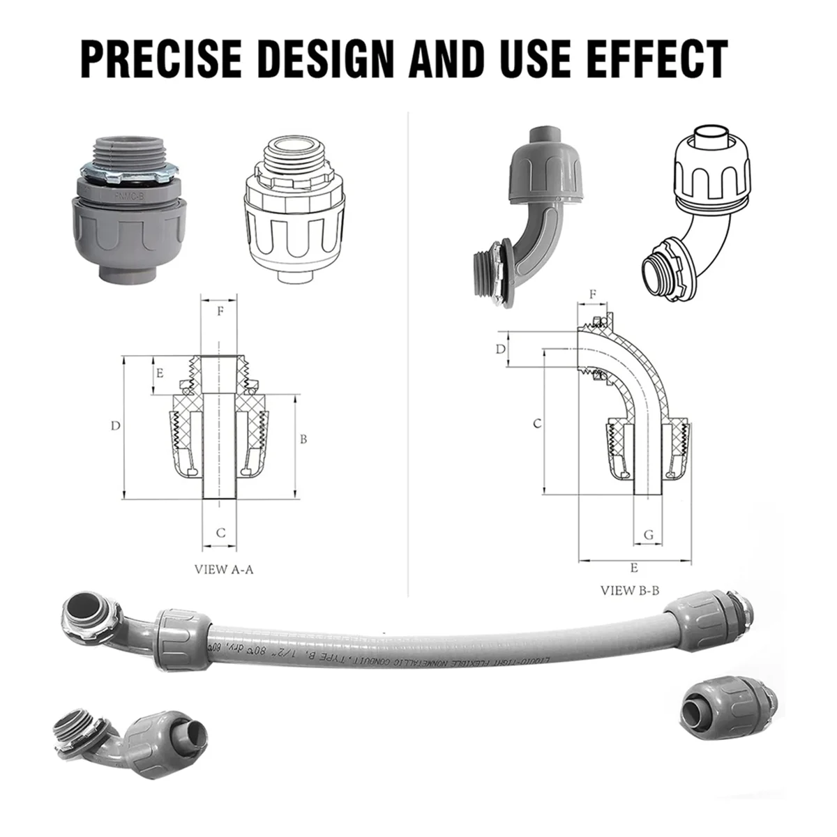 Premium 30Pcs,3/4In Liquid Tight Connector Non-Metallic Electrical Conduit Fittings, PVC Flexible Conduit