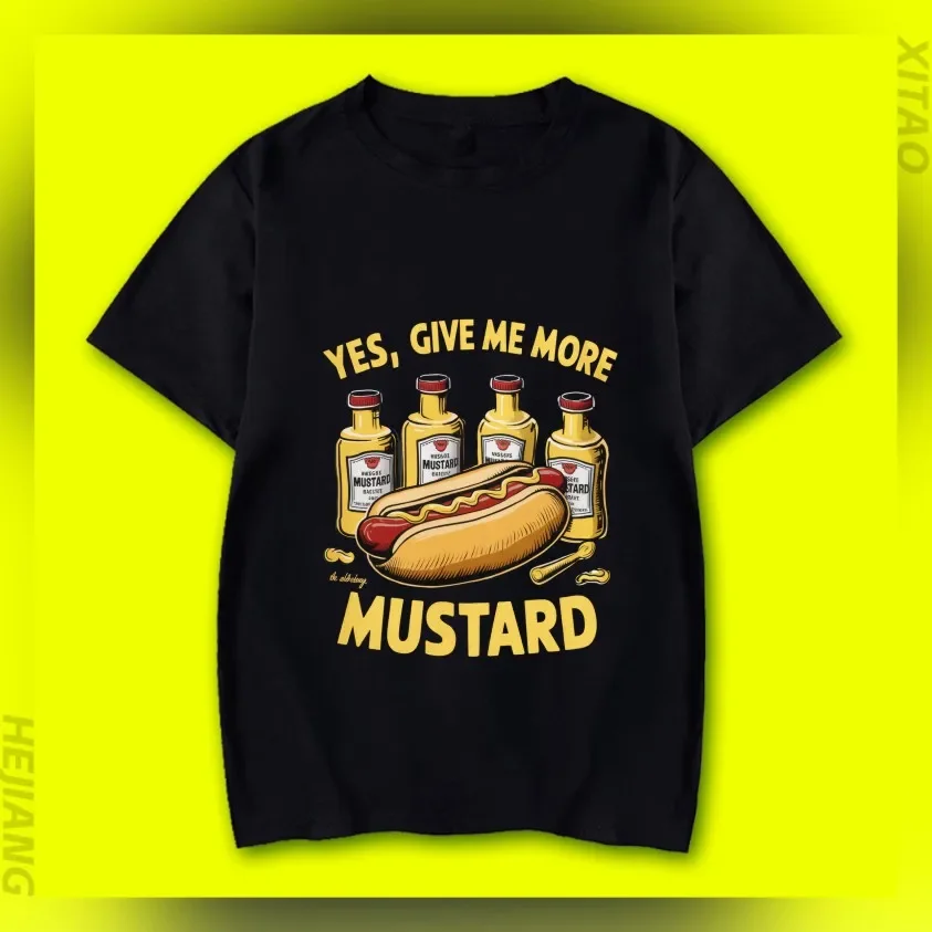 Hot Dog Dip Mustard T-shirt Print Flower Street Wear Food Festival Cotton Summer Cozy Short Sleeved Tops for Both Men and Women