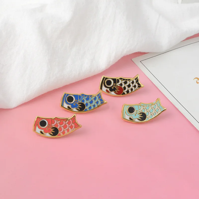 Cartoon Koinobori Fish Flag Carp Enamel Pin Japanese Koi Brooch Alloy Backpack Shirt Badge Jewelry Gift Accessories