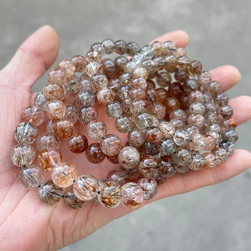JD Natural Black Golden Super Seven Quartz Crystal Strand Bracelets Women Men Charm Reiki Healing Energy Bead Elastic Yoga Gift