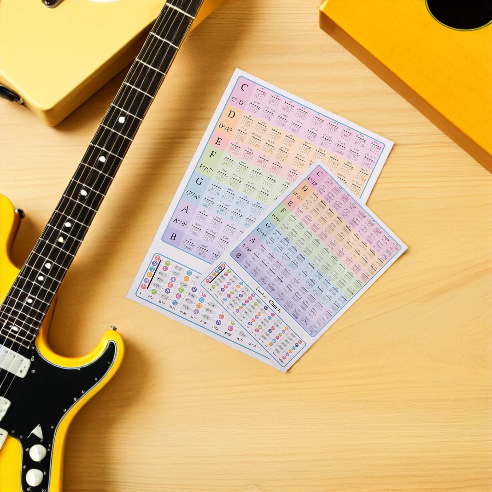 2pcs Guitar Chord Chart Beginner Visual Learning Tool Music Practice Aid For Wall Display On-The-Go Reference - Guitar
