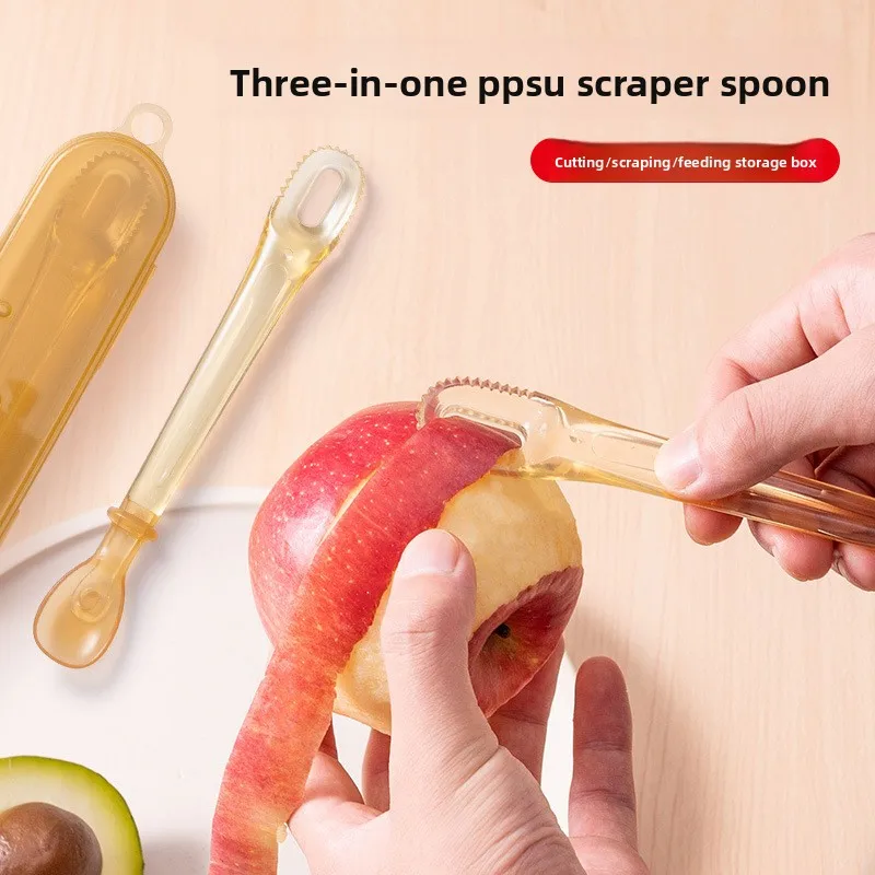 

PPSU Double Head Mud Scraping Spoon Baby Puree Scraping Tool Baby Complementary Food Tableware Silicone Feeding Spoon