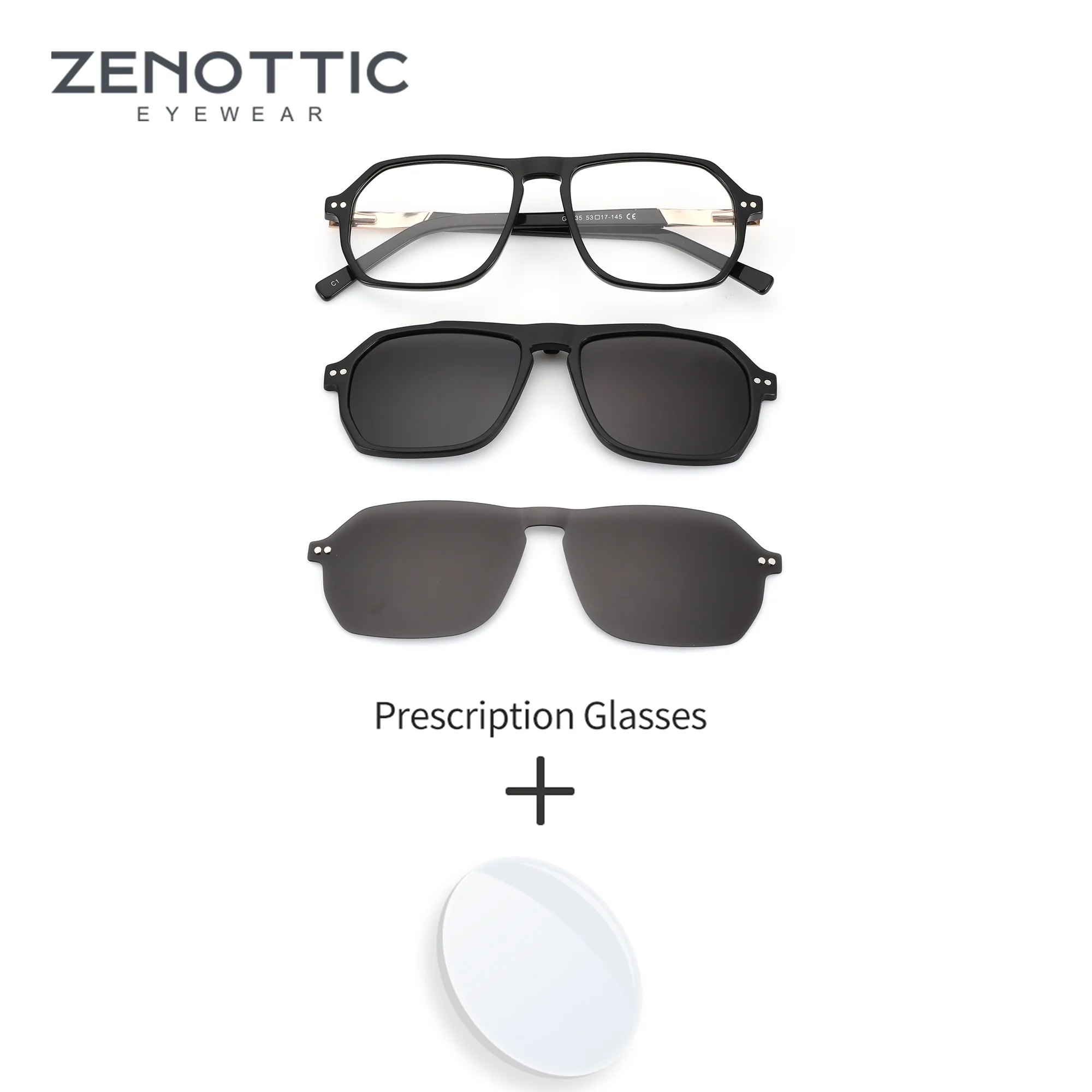 

ZENOTTIC M Size Classic Prescription Glasses For Men Trend Polygon Acetate Magnetic Attachment Myopia Lenses