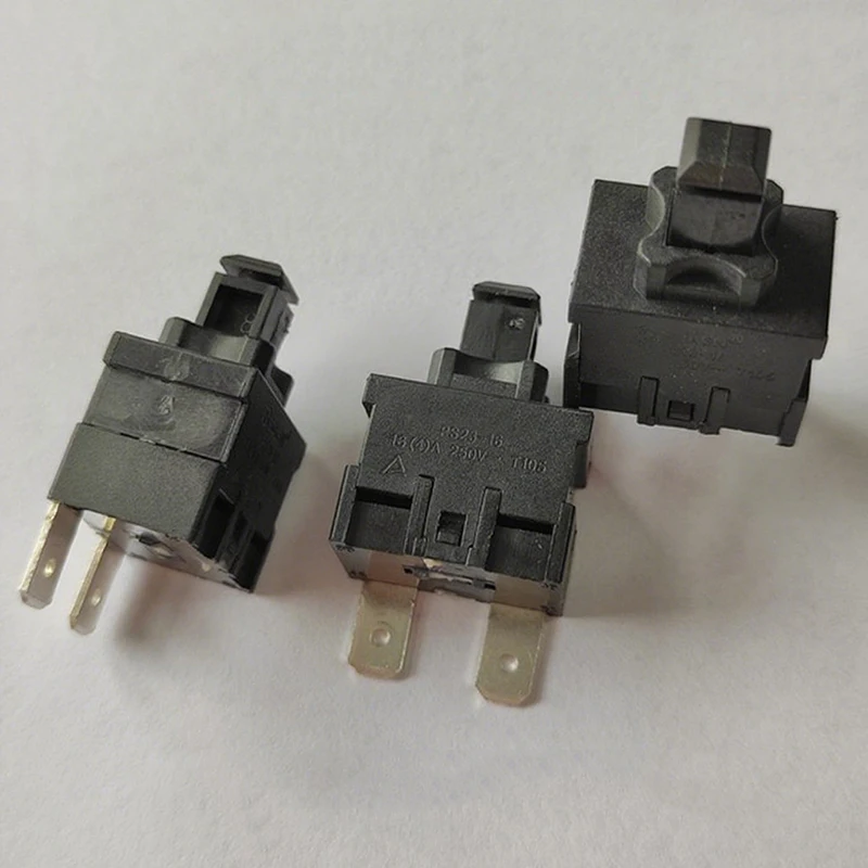 2-pin self-locking button key switch PS23-16 self-locking water heater vacuum cleaner electric heating 16A250V T105 13*19mm