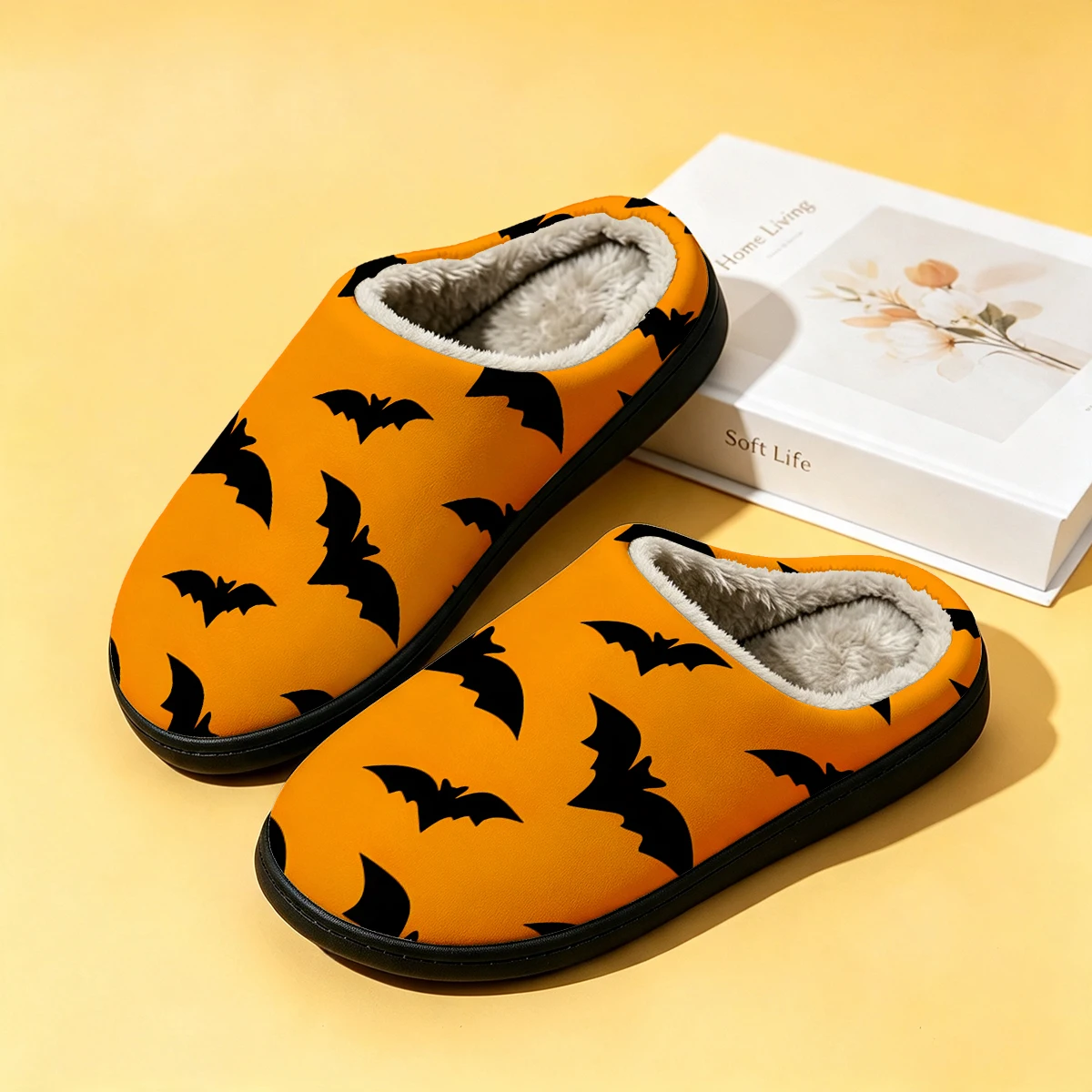 Men Shoes Winter - オレンジバットフライト レディース 冬用 高級コットンスリッパ 室内用 ホームプラッシュ