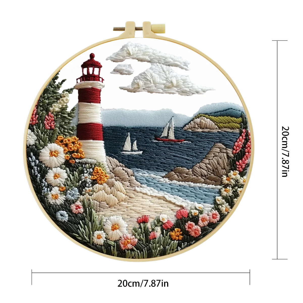 1 Stück 20X20CM/15X15CM 7,87/6,3 Zoll Stickerei-Starter-Set DIY-Kit Heimdekoration, Leuchtturm am Meer, Stickerei-Set – Detail 5