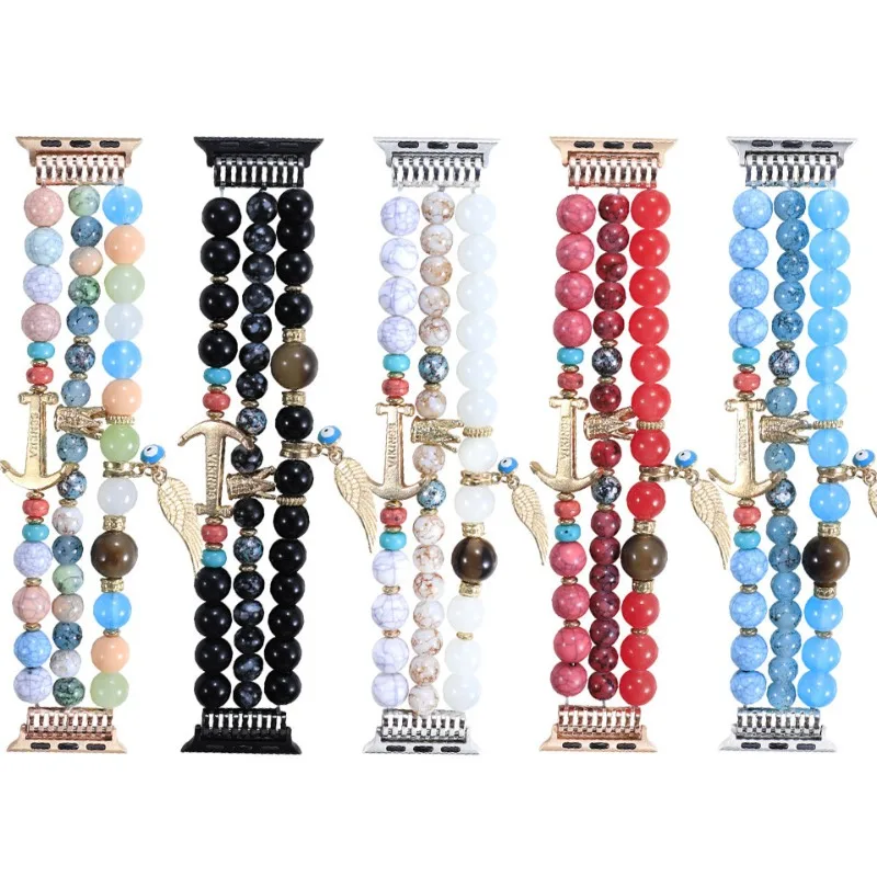 Fashion Women Beads Strap for Apple Watch Band Series 7 6 se 5 4 3 Jewelry loop Bracelet for IWatch 45mm 40/44/38/42mm 41mm Belt