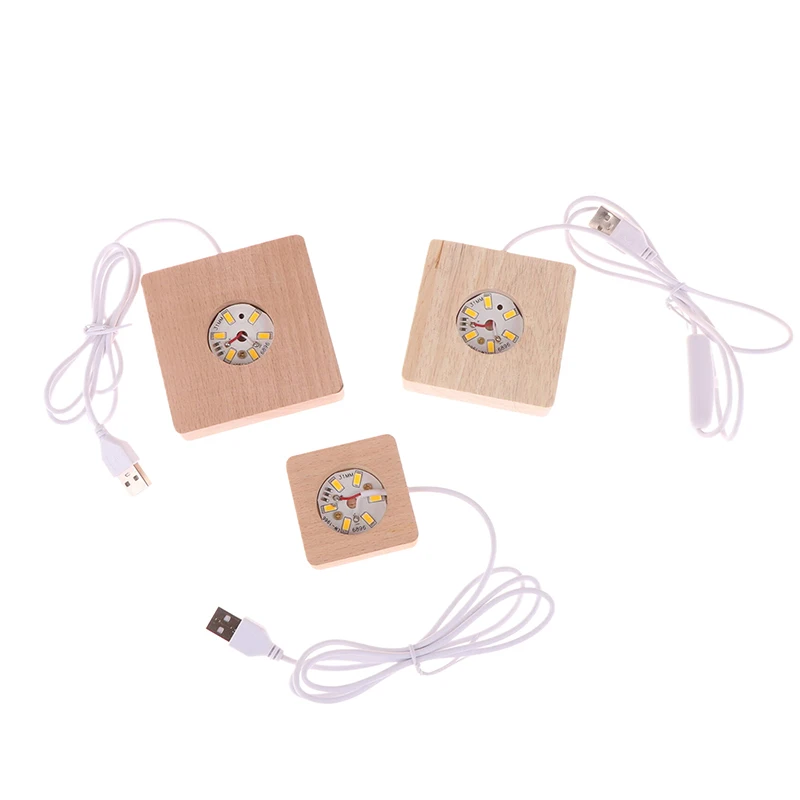 5/6/7/8/9CM Led Solid Wood Lamp Square Night Light Usb Lamps Holder Diy Lights Holder Desktop Ornaments Decorative Lamp