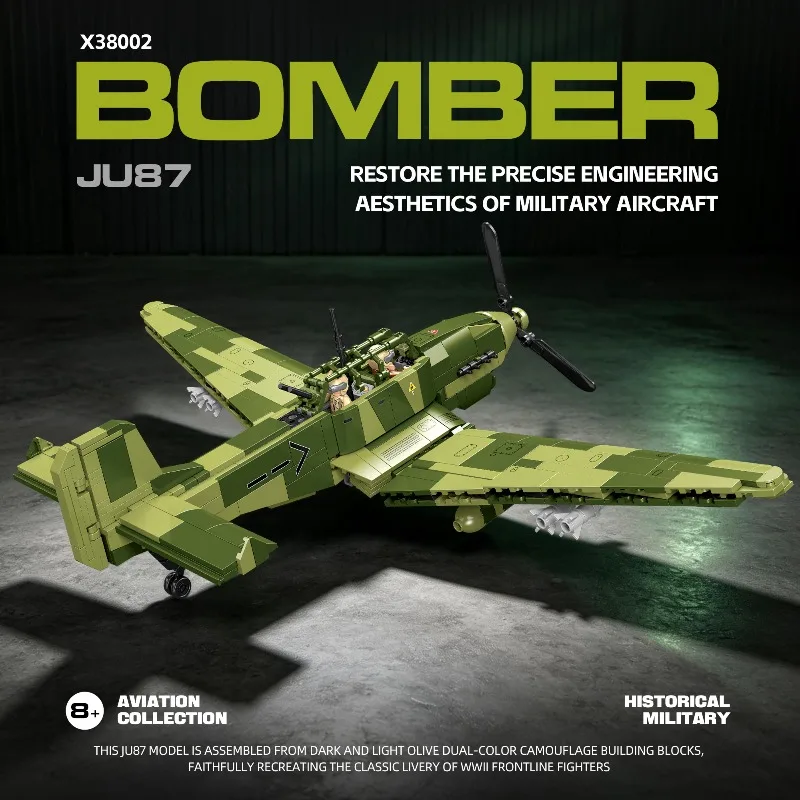 Creative Assembly of Military Aircraft JU87 BOMBER Building Block Toy Model with Propeller Airplane Model Collection Accessories