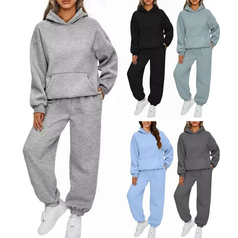 قبعة بأكمام طويلة سترة غير رسمية معطف المرأة مقنعين البلوز بانت مجموعات بلايز البلوز جيوب ميدي الخصر بنطلون بدلة رياضية