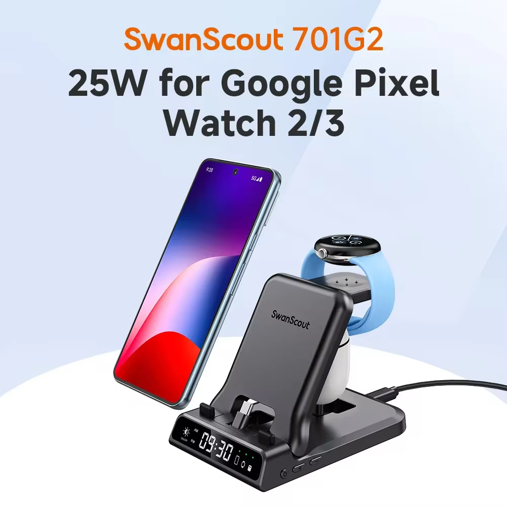 SwanScout 701G2 25 Вт быстрое проводное зарядное устройство для Google Pixel 10 Pro XL 9 8a 3 в 1 зарядная станция для Pixel Watch 3 2 для Buds Pro Похожие на AliExpress