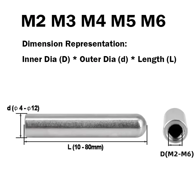 304 Stainless Steel M2~M8 Fmale/Internal Thread Shoulder Pin - Round Head Cylindrical Dowel Hollow pin  Embedded Insert Nut