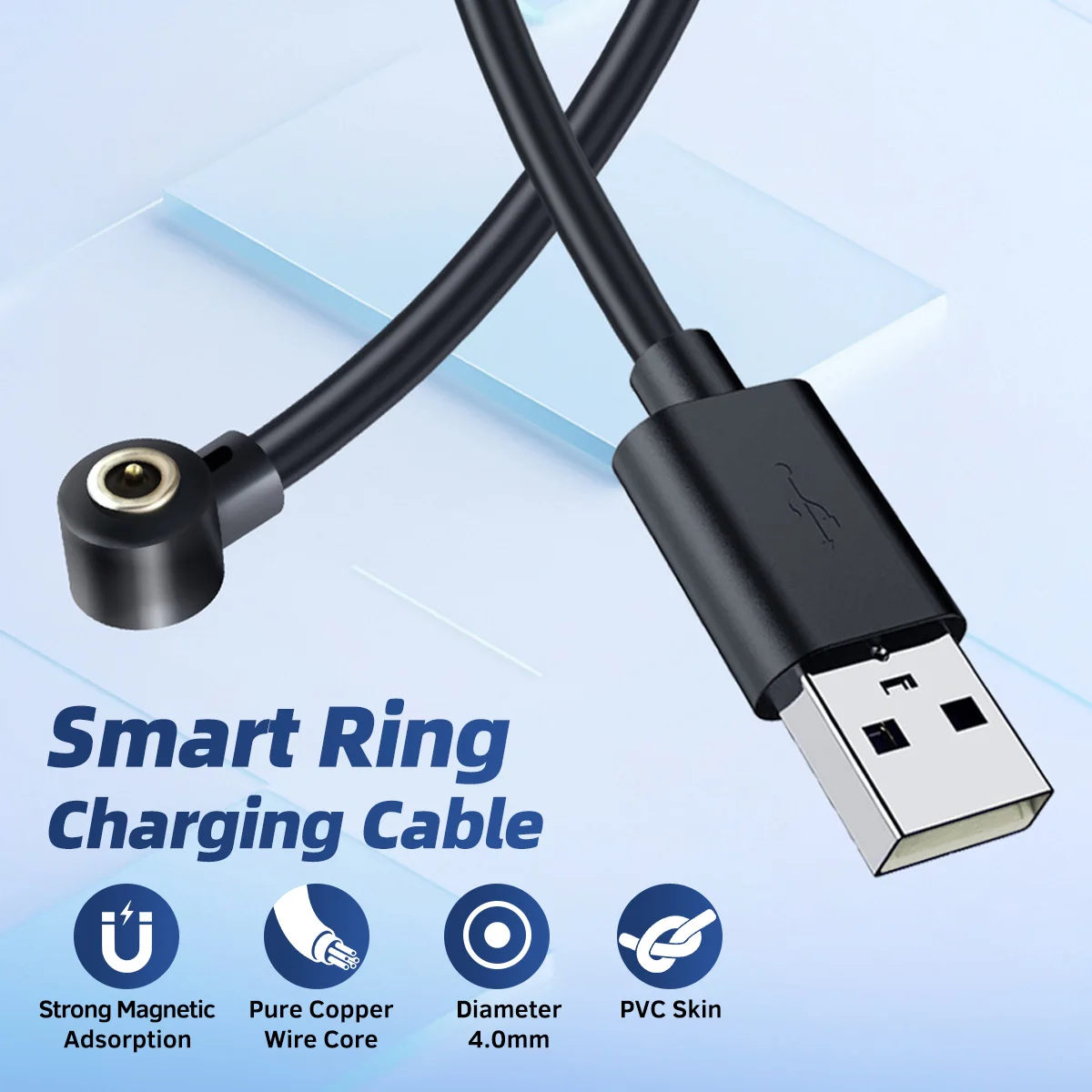 Smart Ring Charge Cable For Smart Ring Dock Connector USB Charging Cable Cord 4MM Magnetic Charger Power Adapter Wire for R02/09