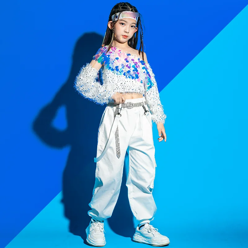 2025 เด็กหญิงแจ๊สเต้นรําเครื่องแต่งกายเลื่อมเสื้อกระโปรงกางเกง Hip Hop เสื้อผ้าคอนเสิร์ต Kpop สวมใส่ STAGE Performance ชุด BL14768