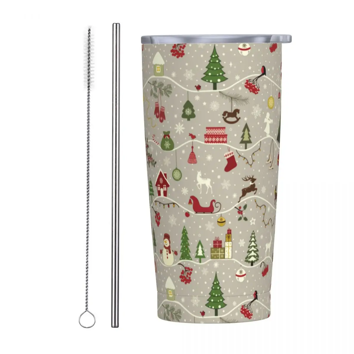 Classic Xmas Greeting Christmas Gifts Tumbler With Straw Winter Tree Reindeer Stainless Steel Mug Vacuum Insulated 20oz