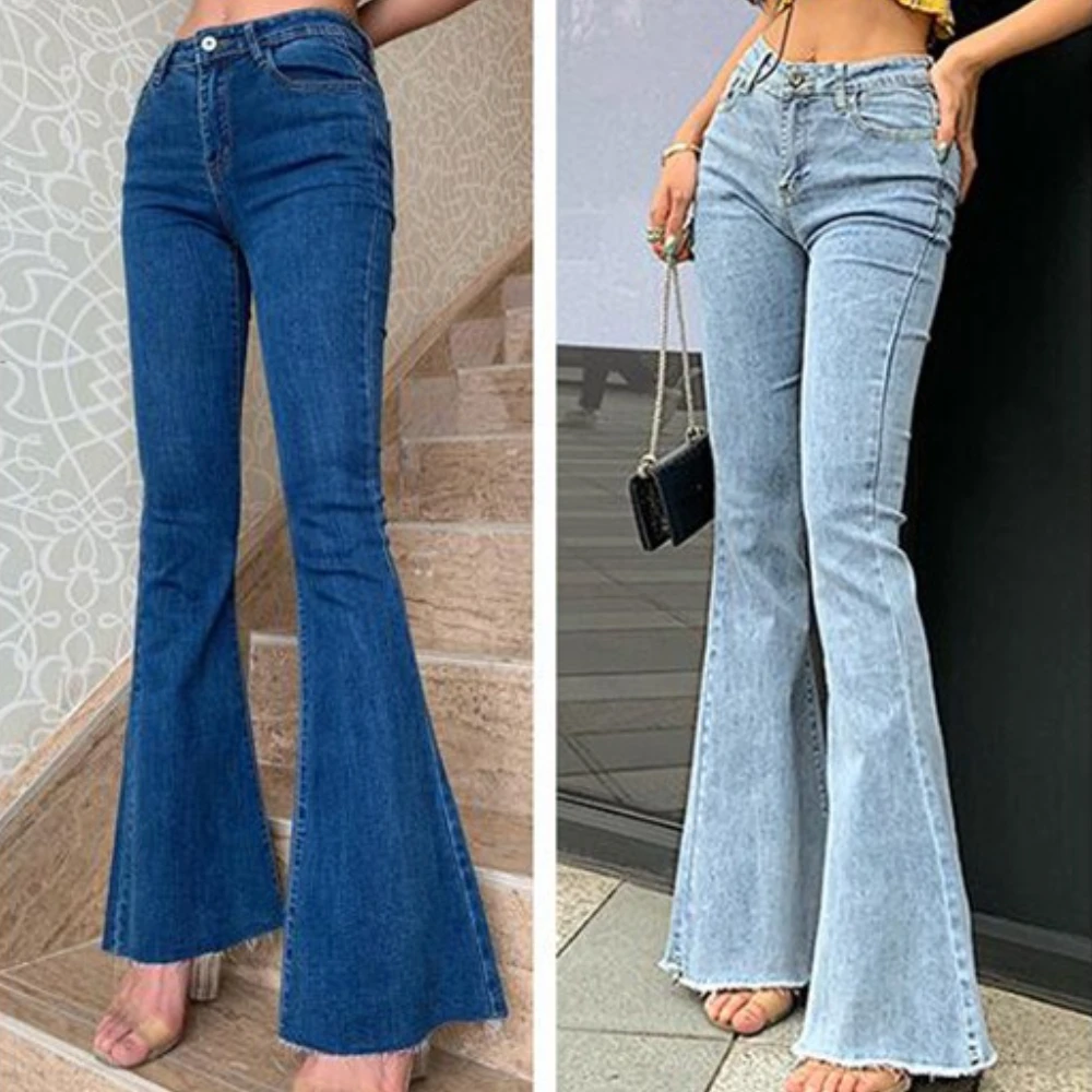 

Jeans Women Flare Pants Denims Boot Cut High Waist Vintage Floor Length Distressed Pockets 2025 Streetwear Washed Trousers
