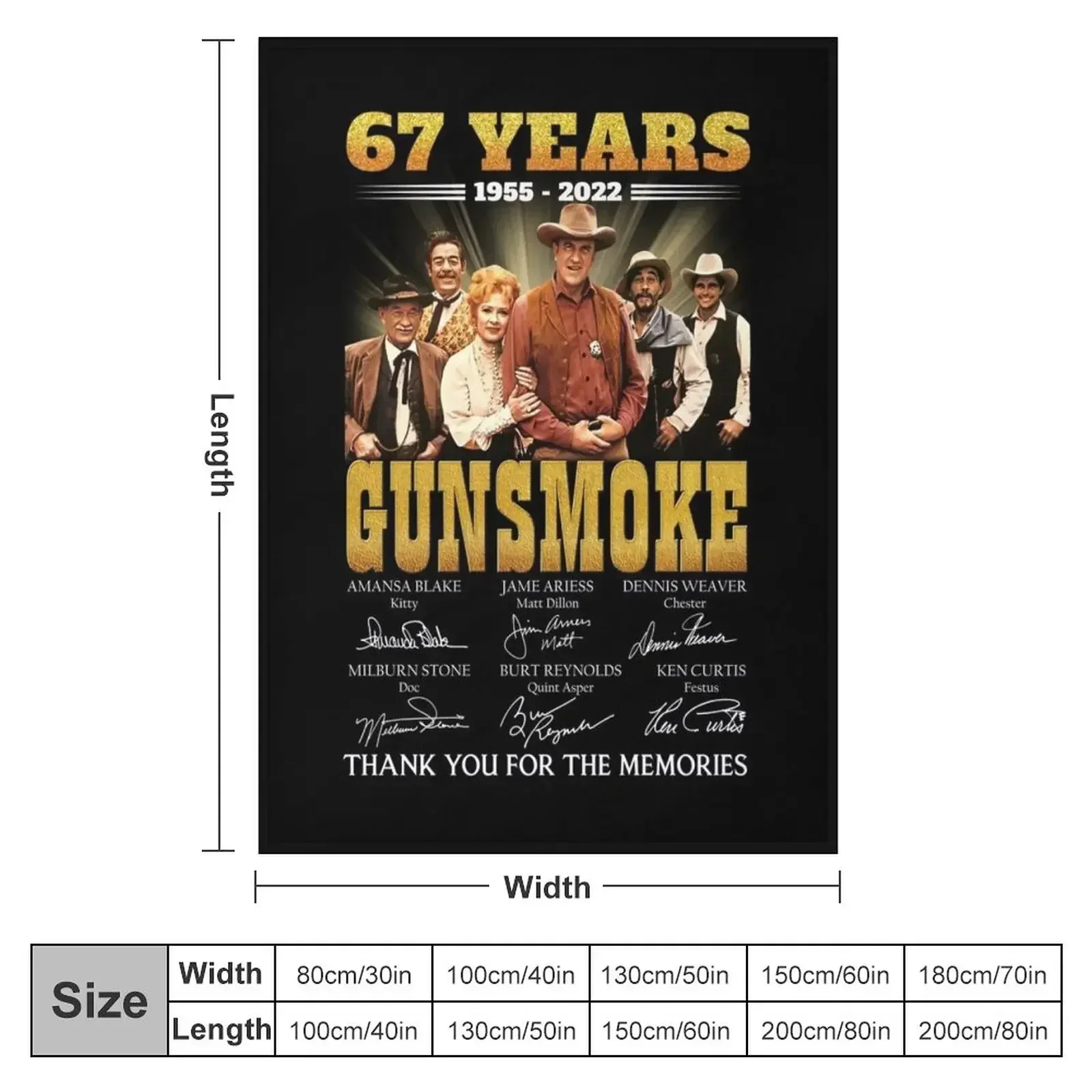 67 Years Gunsmoke Cast Signatures Thank You For Memories Throw Blanket couch cozy soft plush fuzzy picnic outdoor blanket