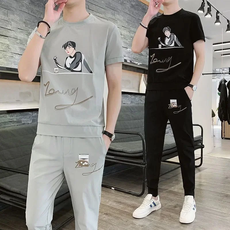 Pants Sets Novelty In T Shirt Man 5xl Xl Loose Cotton Top Print Cool Men's Clothing Aesthetic Tracksuit Casual Sports Suits