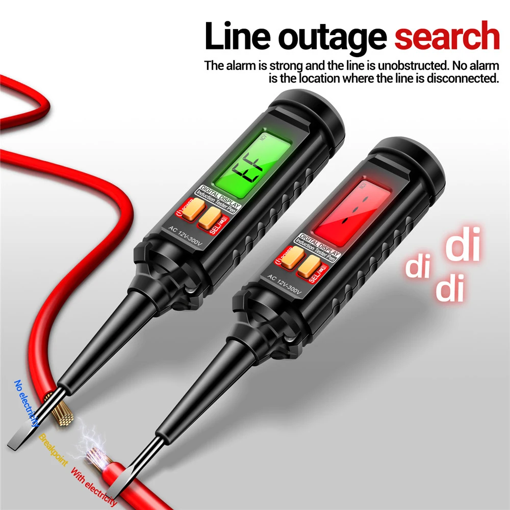 Elektricien Voltage Tester Pen AC 12-300V LCD-scherm Non-contact Circuit Power Detector met licht geluidsalarm voor reparatie