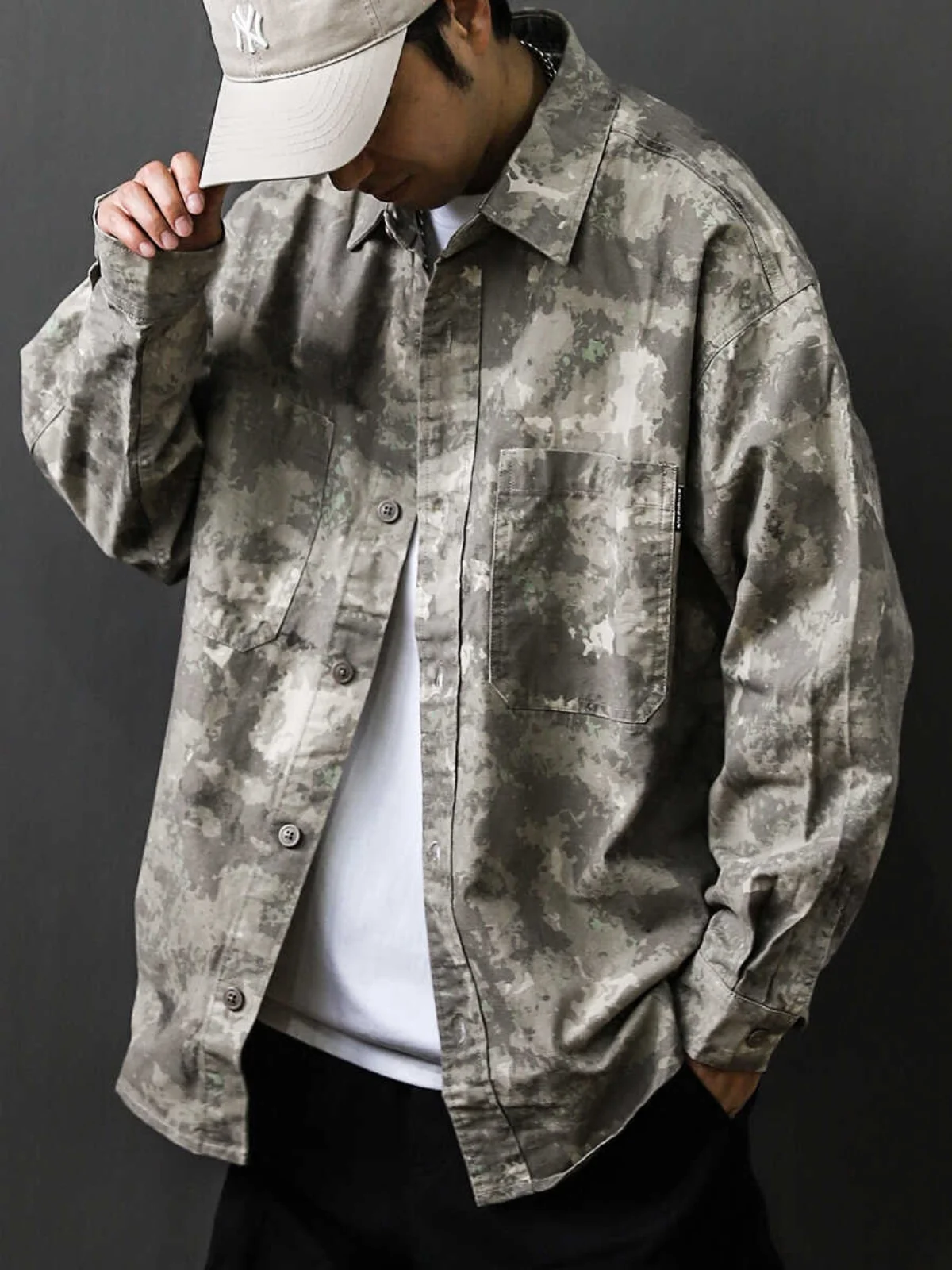 

Trendy plus Size Loose Fit Long Sve Collared Camouflage irt Autumn Winter Men's Faion Casual Wear Daily Look