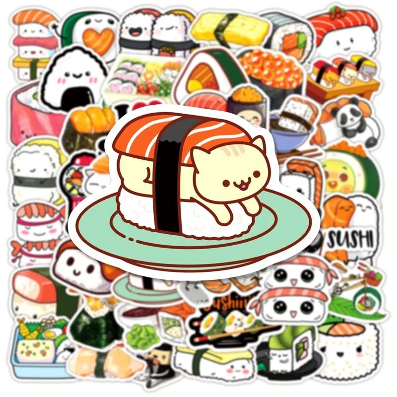 10/30/50PCS Cute Cartoon Sushi PVC Sticker Aesthetic Sticky Decoration Scrapbooking Korean Stationery School Supplies for Kids