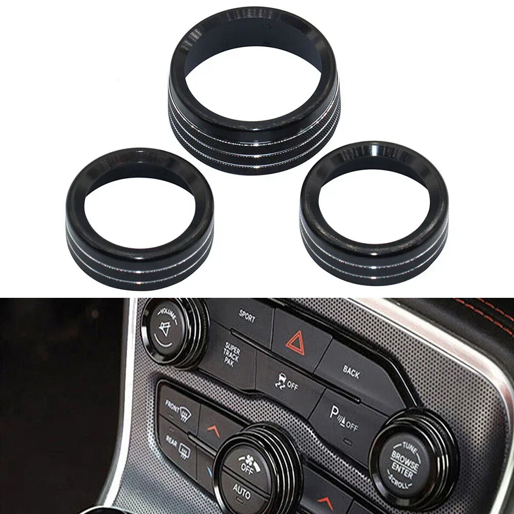 For Grand Cherokee 2014-2021 Audio Stereo Volume Control Knob Ring Cover 3PCS Aluminum Climate Volume Knob Ring Cover Decoration