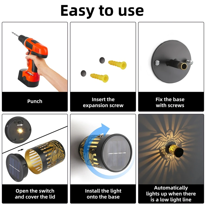2 حزمة أضواء السياج الشمسية المعدنية تعمل بالطاقة الشمسية في الهواء الطلق جدار سطح السفينة خطوة أضواء لحديقة آخر فناء الفناء الخلفي ساحة ديكور C-A50M #5