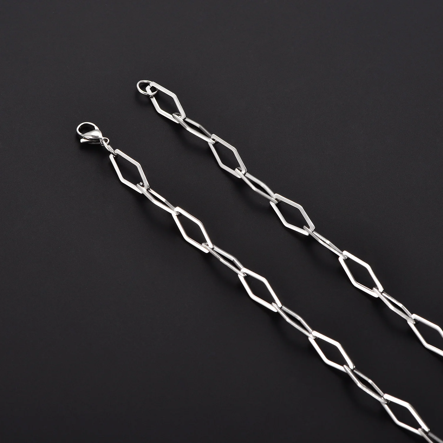 6mm Hohle Rhombus-Form Lange Halskette aus Edelstahl, Minimalistische Büroklammer-Gliederkette für Männer und Frauen – Detail 2