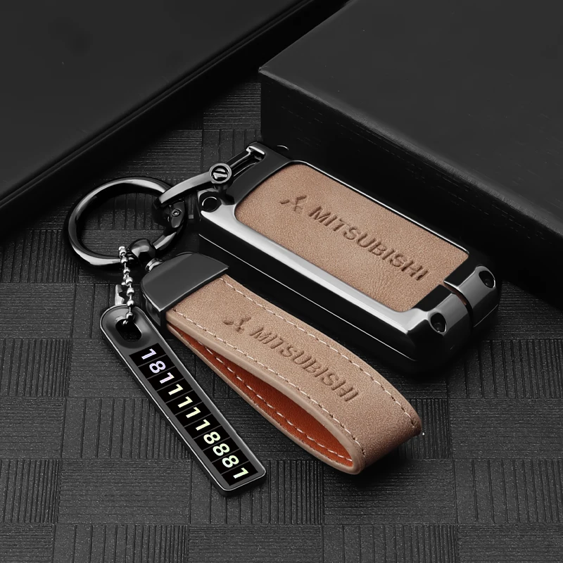 Zinc Alloy+Leather Car Flip Key Case Cover Shell Accessories For Mitsubishi Xpander Outlander ASX Pajero Eclipse Cross Montero