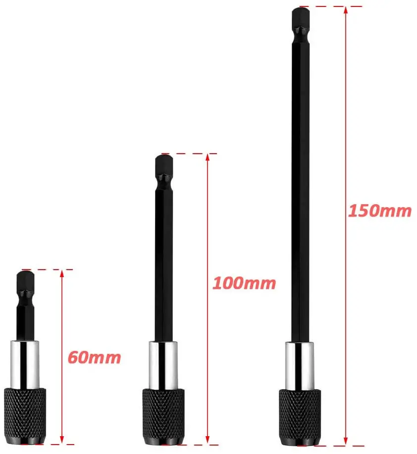 3 Chiếc 1/4 Inch Chuôi Lục Giác Nhanh Chóng Phát Hành Từ Vít Giá Đỡ Nối Dài Chuck Adapter Loại Hạt Cầm Tay Ổ 60/ 100/ 150Mm