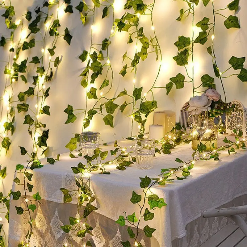 10/5m Artificial Hanging Ivy Leaf String Lights Garland Plants Vine Leaves LED Copper Wire Light Home Bedroom Garden Decorations