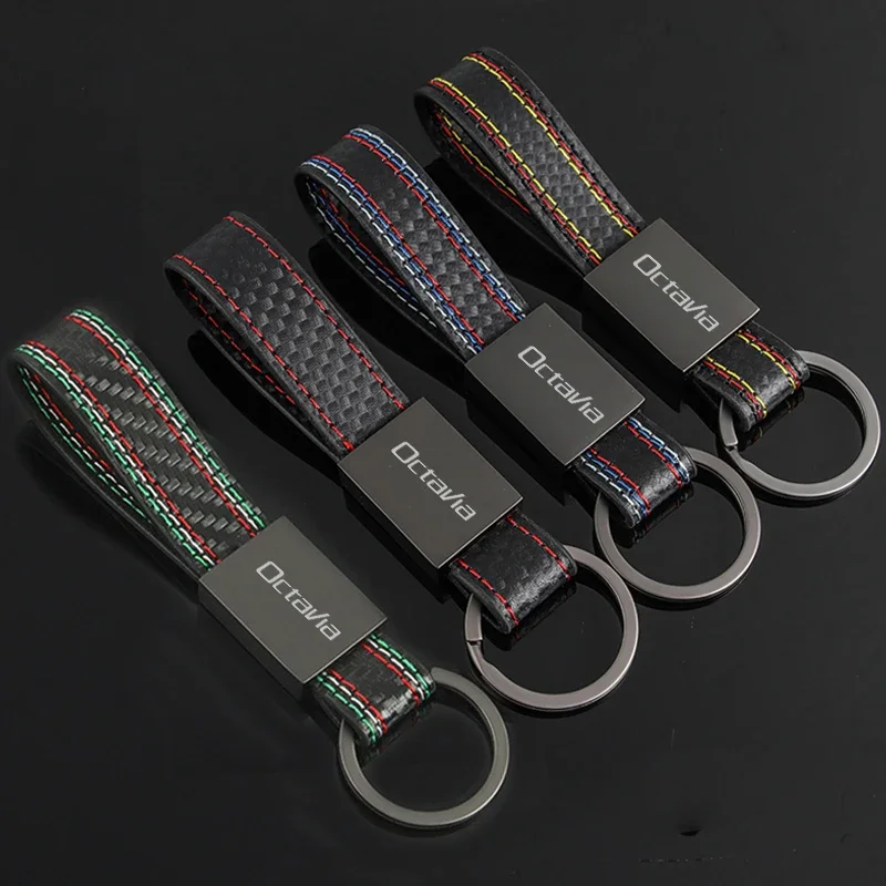 Carbon Fiber Leather Car Key Chain for SKODA OCTAVIA Citigo Enyaq KAMIQ KODIAQ VRS OCTAVIA Keychain Styling Auto Accessories