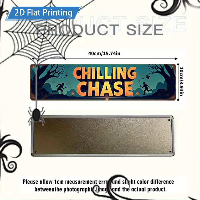 1 قطعة علامة معدنية ، 4x16 بوصة هالوين تقشعر لها الأبدان تشيس 2D طباعة مسطحة علامة معدنية للديكور الاحتفالي #3