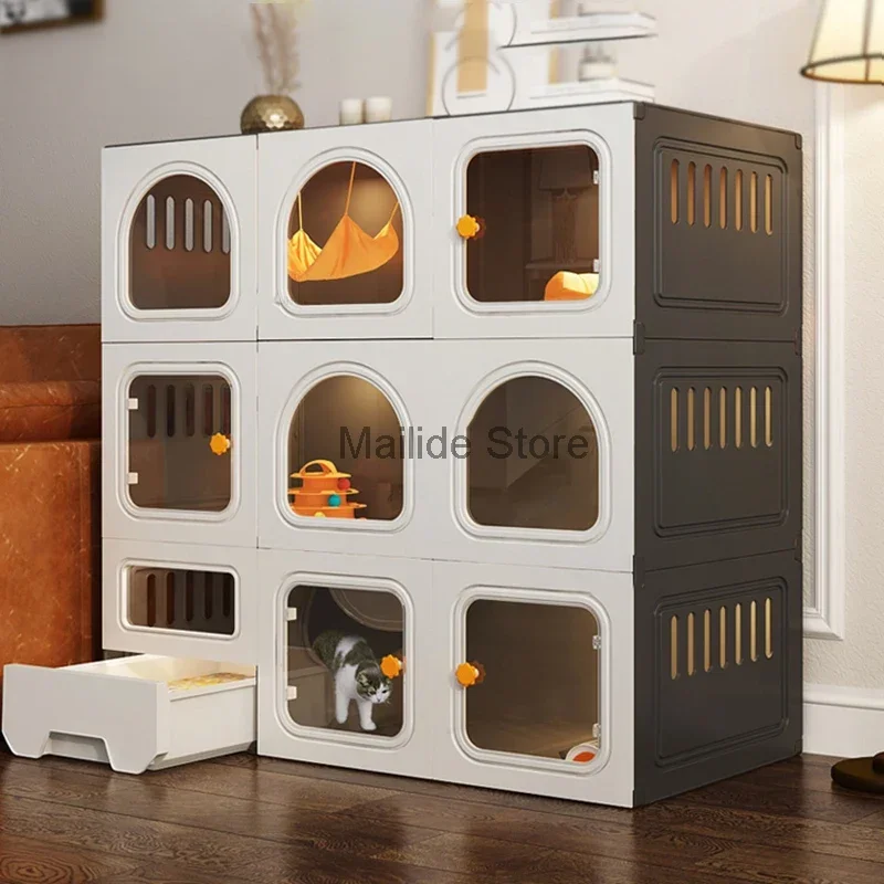 

Large Space Cages Multi-layer Luxury Villa Home Pet House Indoor Litter Box with Toilet Integrated Cabinet