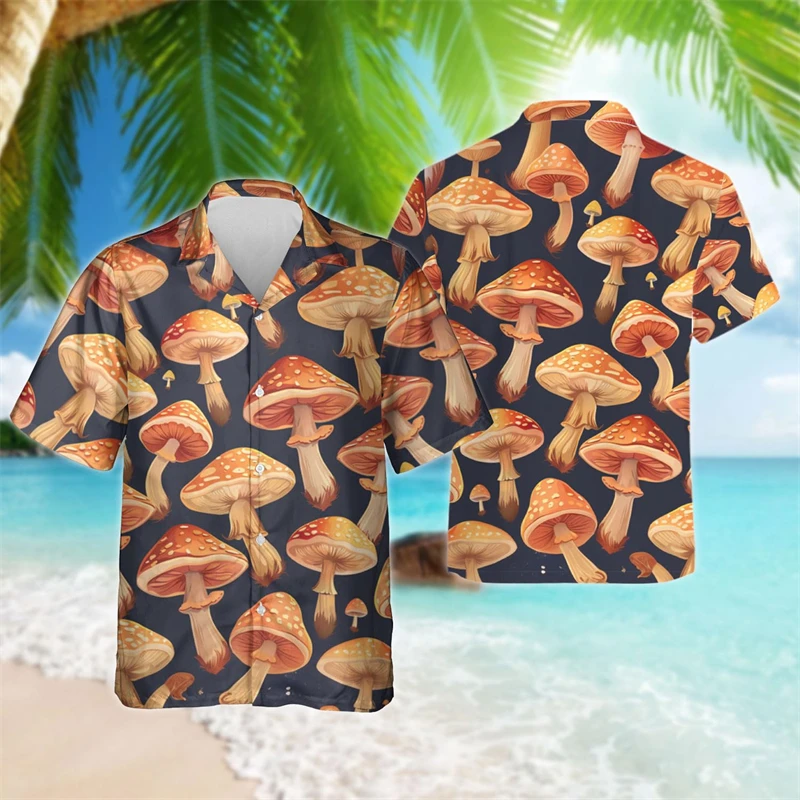 Magic Mushroom Beach Shirt Cute Toadstool Print Hawaii Casual Shirts Mens Cool Blouses Short Sleeve Comfortable Men Blouses Top