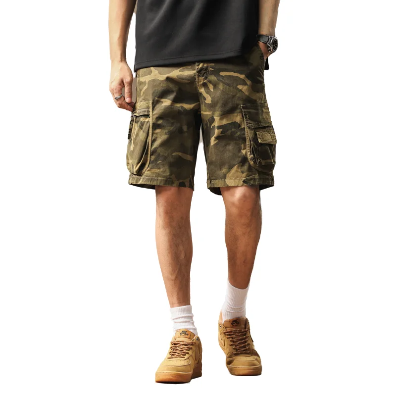 

Trendy Men's Work Shorts Summer Fashionable Pure Cotton Breathable Work Multi-pocket Casual Pants (5/5 Shorts) Camouflage Pants