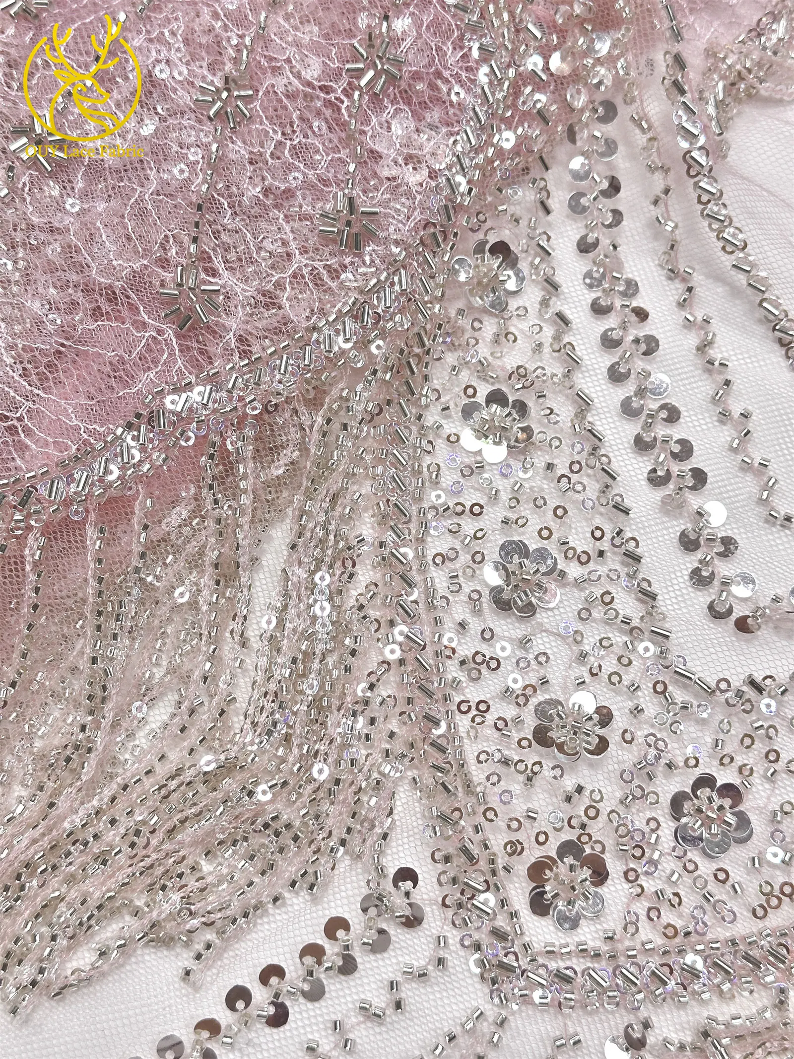 Neues Design 3D Laser Quasten-Perlen-Spitzenstoff Luxuriöser Hochwertiger Afrikanischer Pailletten-Spitzenstoff für Damen-Abendkleider zum Nähen – Detail 19