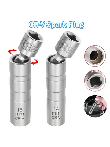 Spark Plug Socket Wrench Adapter 14mm16mm Set Universal Joint with Magnetic Flexible Socket Thin Wall 3/8" Drive Car Repair Tool