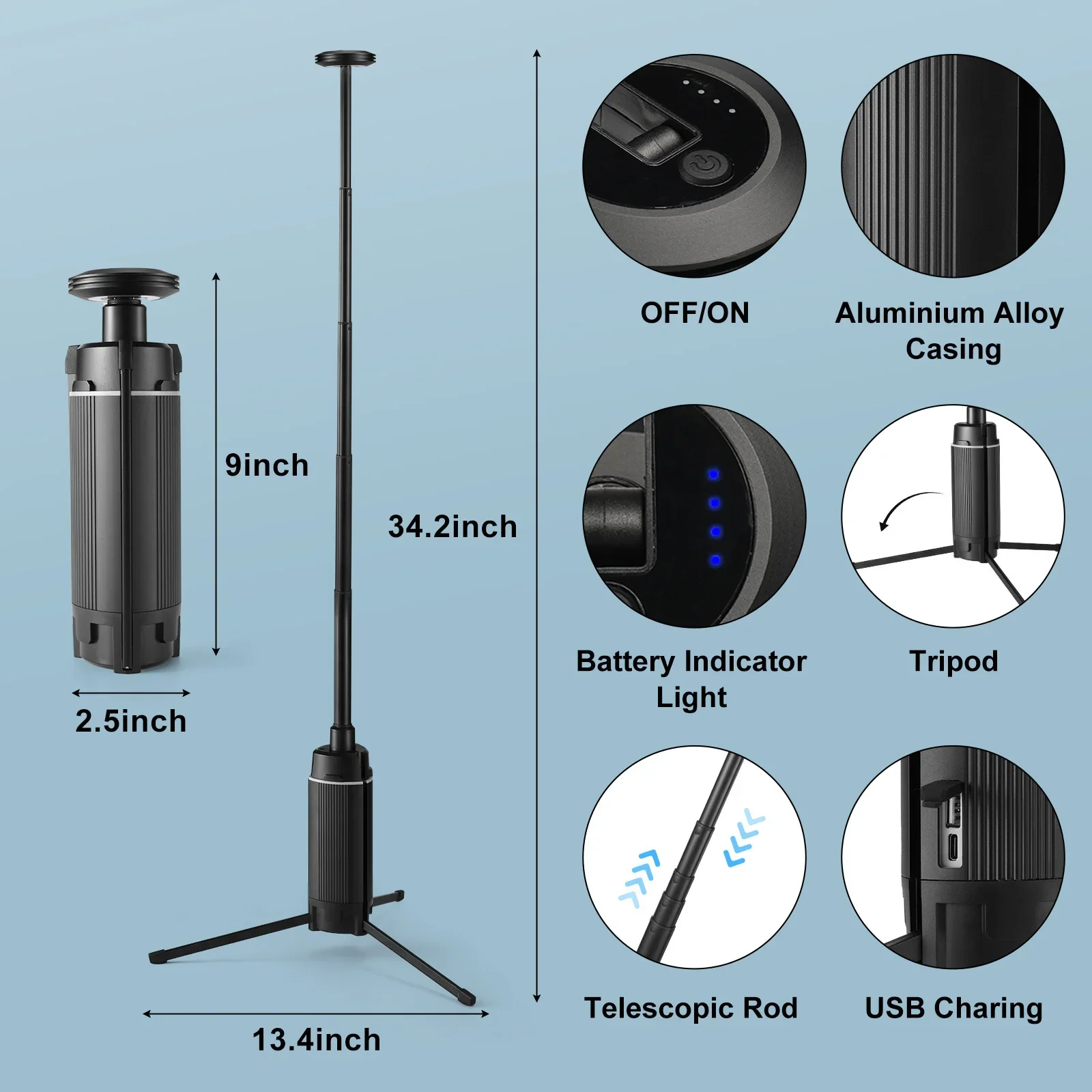 12000mAh Portable Camping Lantern Telescopic LED Work Light Rechargeable 2000LM Outdoor Fishing Tent Emergency Lamps with Tripod