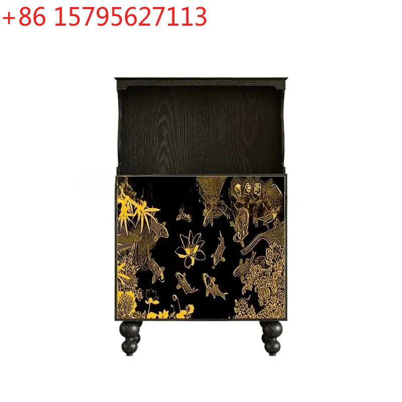 

Yjq medieval style nine fish picture tea cabinet solid wood dining side living room crane decorative coffee locker sofa