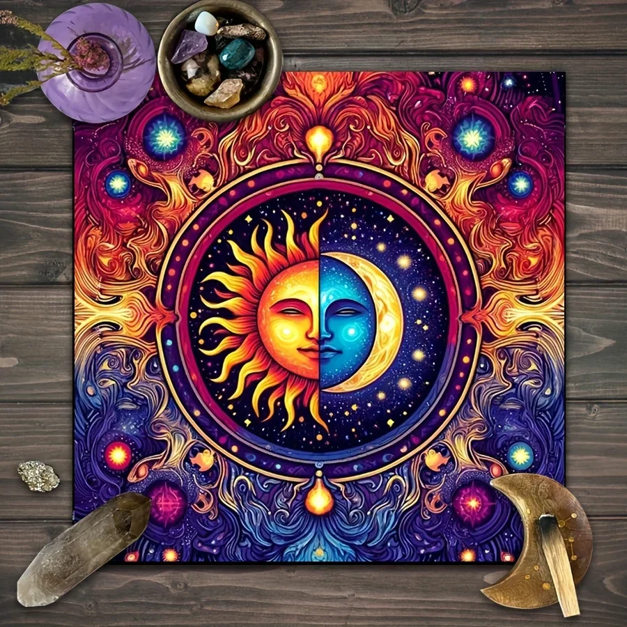 Colorful Sun And Moon Tarot Card Tablecloth Divination Cloth Witch Home Decoration Card Mat Party Game Activity Tablecloth