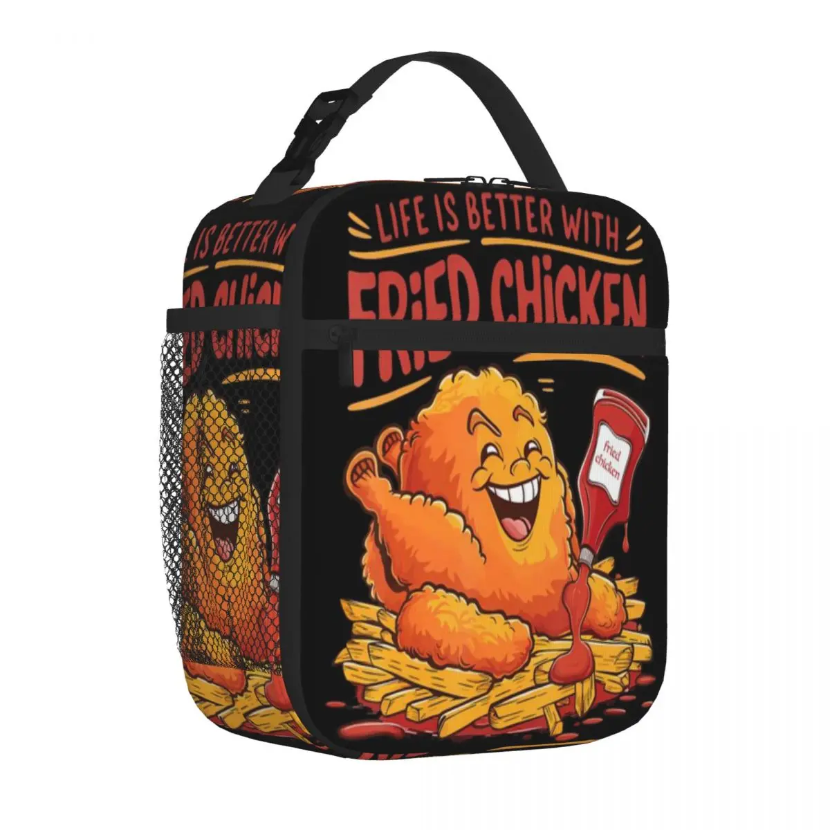 Hot Sale Life Is Better With Fried Chicken Funny Food Lover Graphic Lunch Tote Car Driving Lunch Waterproof Lunch Bag