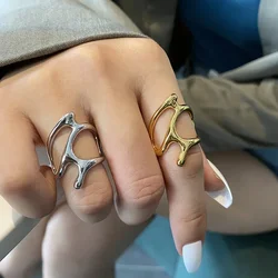 Y2K-Bagues Réglables Irrégulières en Argent pour Adolescent, Branches Creuses Géométriques, Bague Ouverte Punk Vintage, Bijoux de ixpour Femme